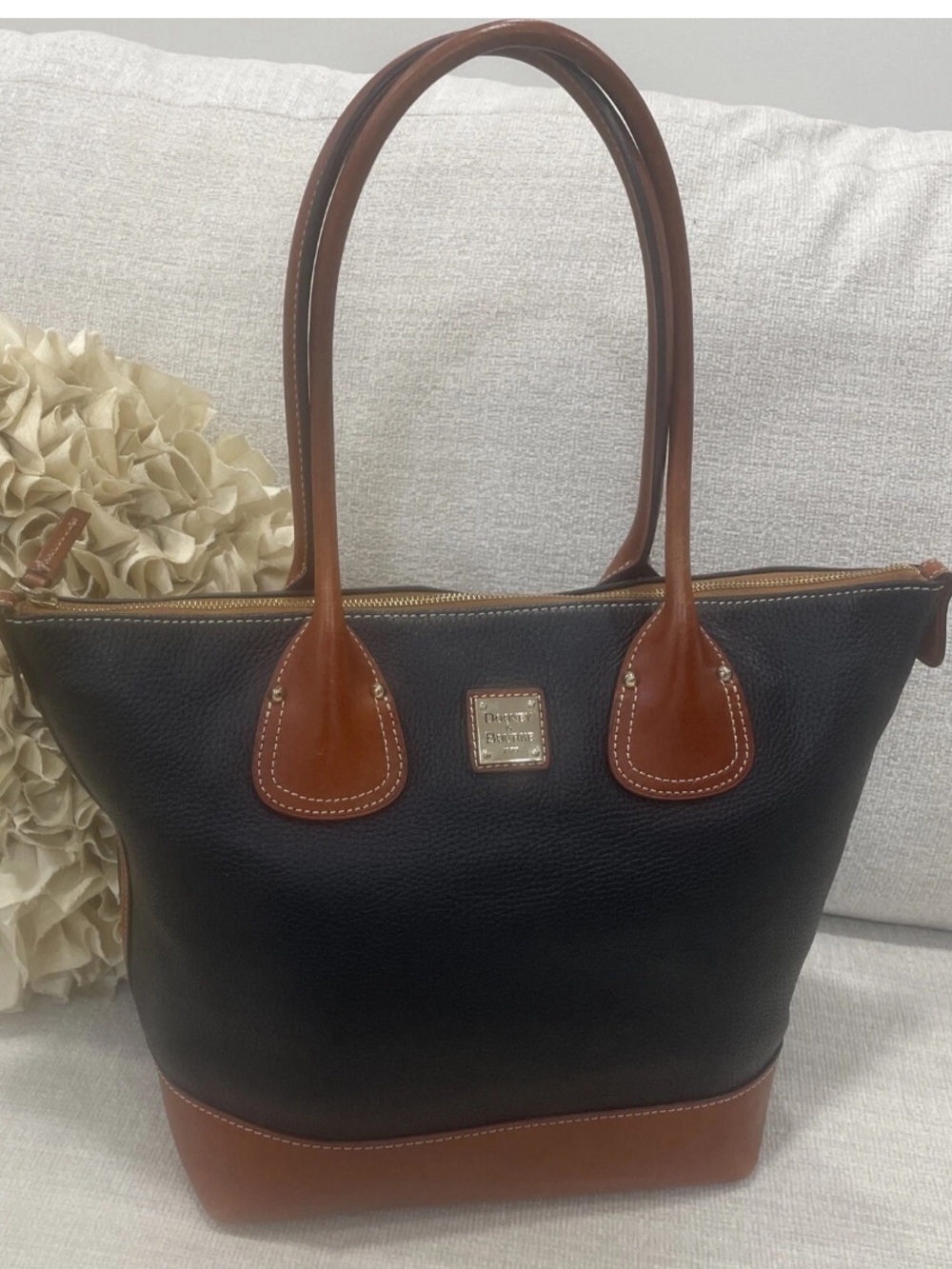 Dooney & Bourke Black and Brown Leather Shoulder Tote